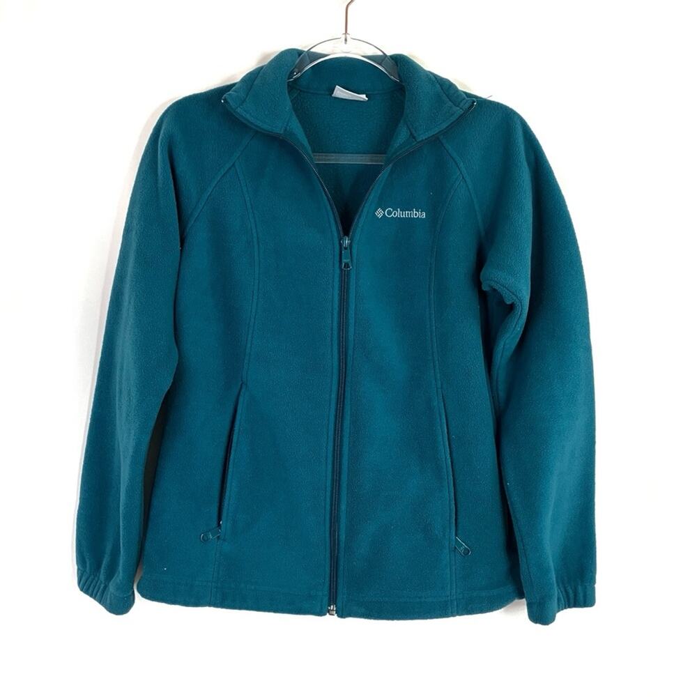 Columbia Teal Blue Fleece Jacket Full Zip Zip Pockets Polyester Womens Small